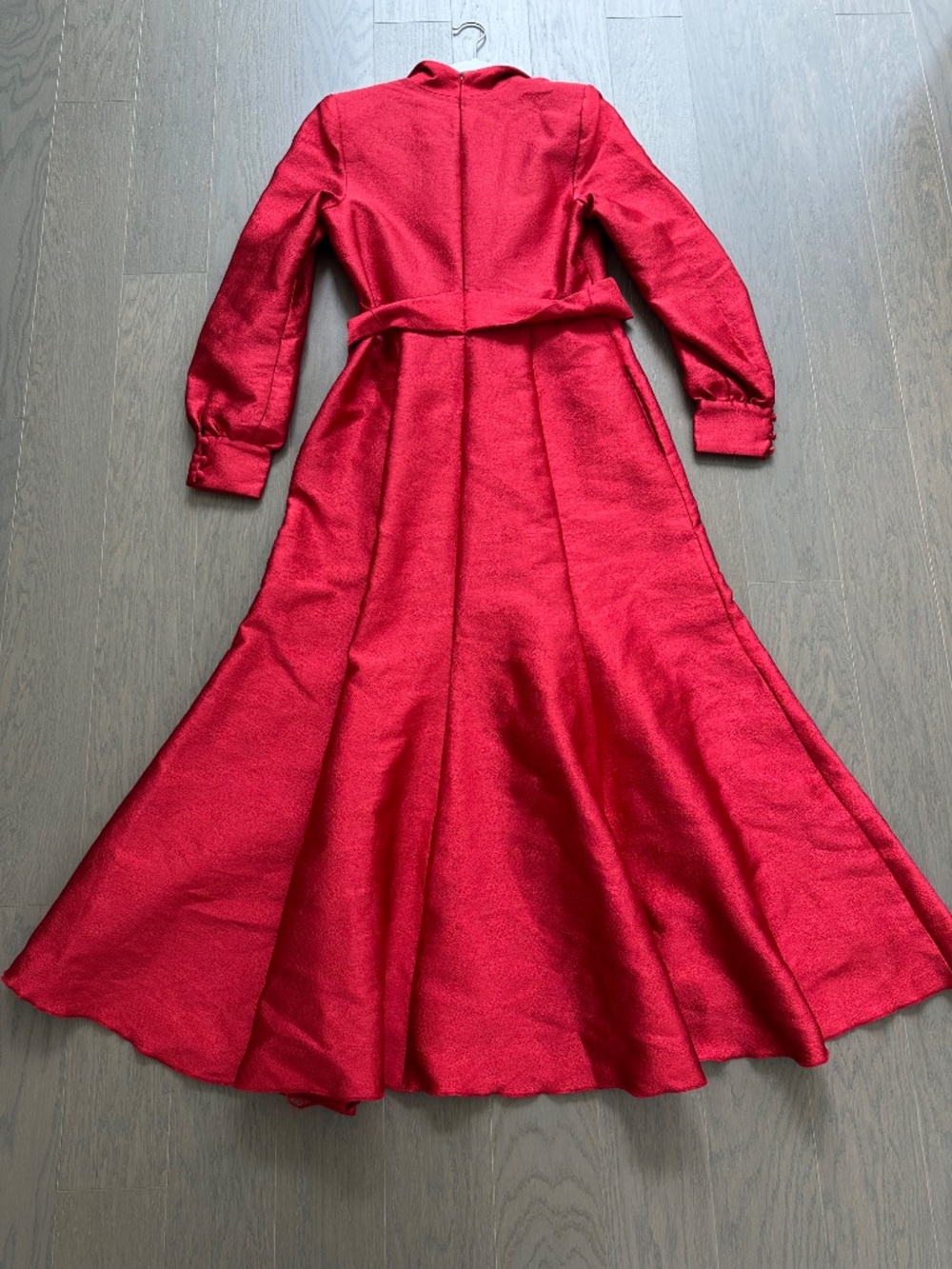 Badgley Mischka Red Long Sleeve Jacquard Collared Shirt Dress Gown - Size 10 - Picture 7 of 10